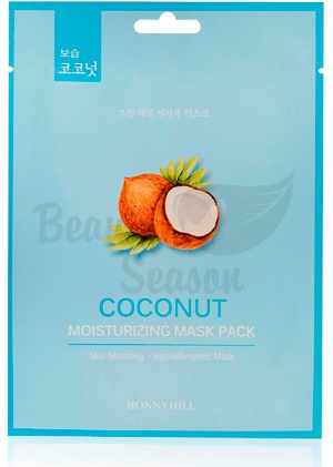 фото bonnyhill увлажняющая тканевая маска с кокосом coconut moisturizing mask pack beauty