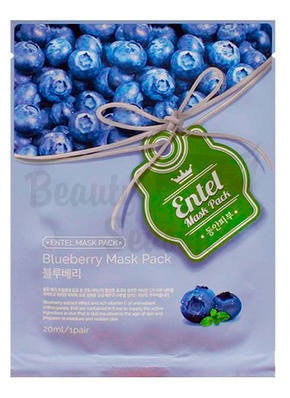 ENTEL Маска тканевая с экстрактом голубики - Blueberry Mask Pack, 20мл