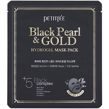 фото petitfee маска для лица гидрогелевая c жемчуг/золото black pearl & gold hydrogel mask pack, 32 гр beauty