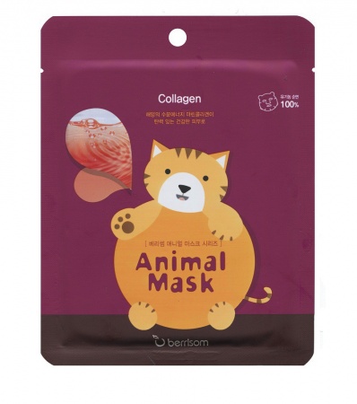 фото berrisom маска тканевая с морским коллагеном animal mask series (cat) beauty