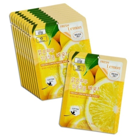 3W CLINIC Набор 10 шт Тканевая маска для лица с экстрактом Лимона - Fresh Lemon Mask Sheet