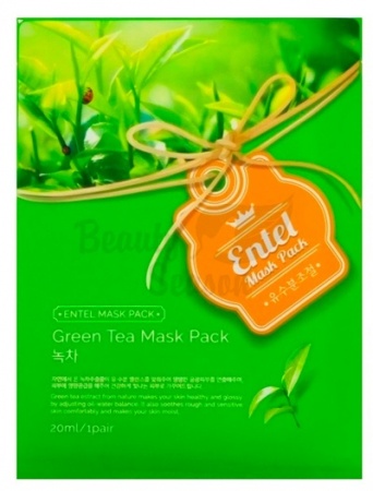 фото entel маска тканевая с экстрактом зеленого чая - green tea mask pack, 20мл beauty