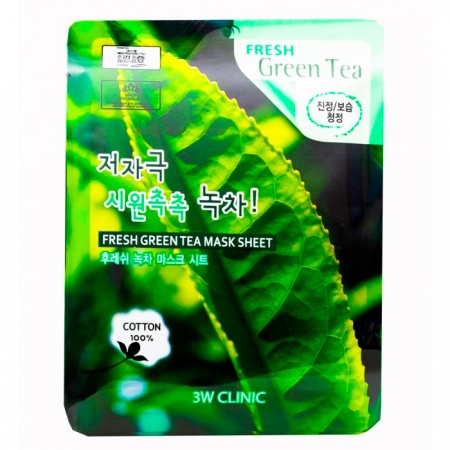 фото 3w clinic тканевая маска для лица с экстрактом зеленого чая - fresh green tea mask sheet beauty