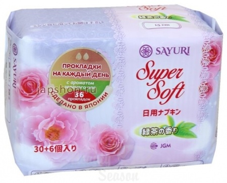 SAYURI  Прокладки ежедневные c ароматом зеленого чая SAYURI Super Soft (15 см), 36 шт