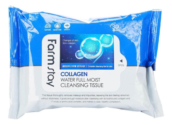 FARMSTAY Очищающие увлажняющие салфетки 30 шт - Collgren Water Full Moist Cleansing Tissue