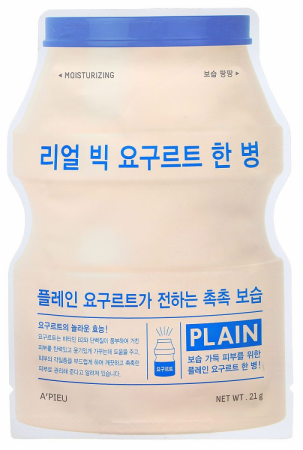 A'PIEU Маска для лица тканевая йогуртная  - Real Big Yogurt One Bottle (Plain), 21 р.