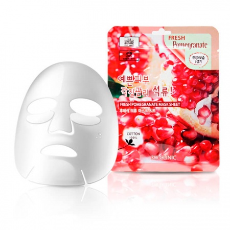 3W CLINIC Тканевая маска для лица с экстрактом граната - Fresh Pomegranate Mask Sheet