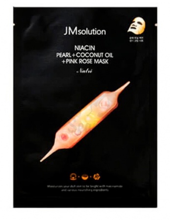 JMSolution Осветляющая тканевая маска с ниацином Niacin Pearl+ Coconut Oil +Pink Rose Mask