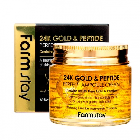 фотоFARMSTAY Ампульный крем с золотом и пептидами - 24K Gold &Peptide Perfect Ampoule Cream 80 ml бьюти сизон