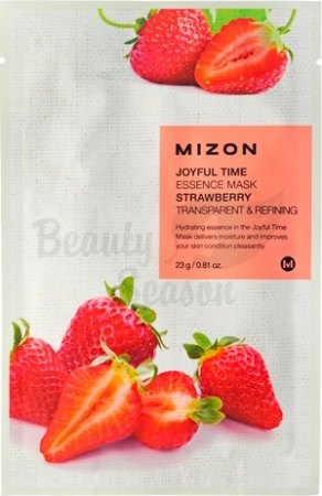 MIZON Тканевая маска Клубника Joyful Time Essence Mask Strawberry Transparent & Refining