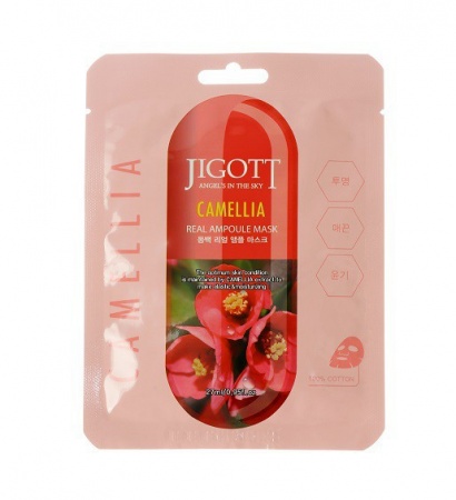 фото jigott тканевая ампульная маска с экстрактом камелии - camellia real ampoule mask beauty