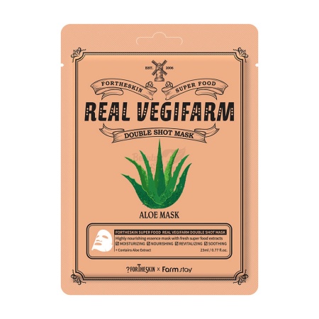 FOR THE SKIN Питательная успокаивающая Алоэ Super Food Real Vegifarm Double Shot Mask-Aloe