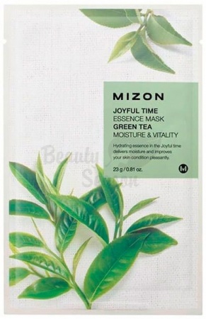 фото mizon тканевая маска зеленый чай joyful time essence mask green tea moisture & vitality beauty