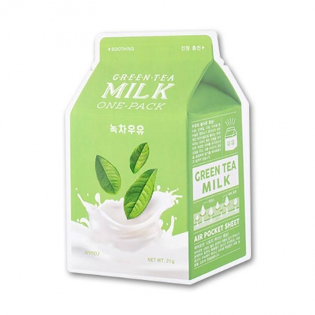 фото a'pieu маска тканевая зеленый чай   - green tea milk one-pack, 21 гр. beauty
