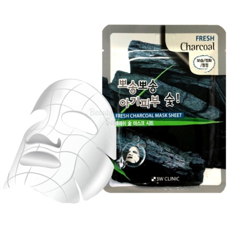 3W CLINIC Тканевая маска для лица - УГОЛЬ Fresh charcoal Mask Sheet